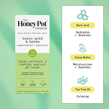 The Honey Pot Company 7 Day Boric Acid & Herbs Suppositories - Maintains and Balances Healthy