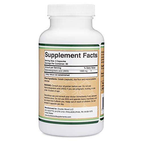 AKG Supplement (Alpha Ketoglutaric Acid) 1,000mg Per Serving (180 Capsules) Different Double Wood Supplements