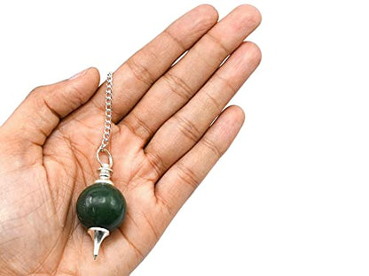 Green Aventurine Crystal Ball Pendulum for Divination - Dowsing Pendulum Necklace with Chain