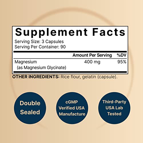 NatureBell Magnesium Glycinate 400mg (Elemental), 270 Capsules – 100% Chelated NatureBell