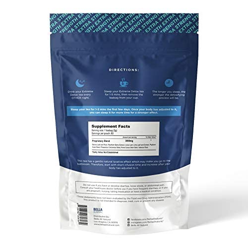 Bella All Natural Extreme Detox Tea - Body Cleanse, Colon Cleanser & Detox, Natural Herbs Bella All Natural