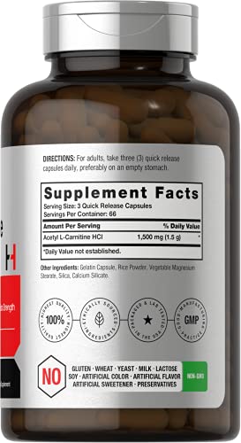 Acetyl L-Carnitine 1500mg | 200 Capsules | Extra Strength ALCAR Supplement | Non-GMO