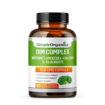 Simple Organica DIM Supplement for Women and Men 300mg with BioPerine, Broccoli