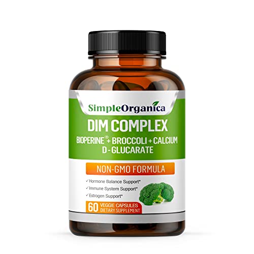 Simple Organica DIM Supplement for Women and Men 300mg with BioPerine, Broccoli