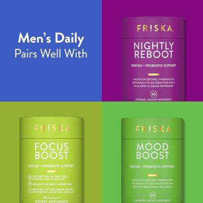 FRISKA Men’s Daily Digestive Enzyme and Probiotics Supplement, Natural Support