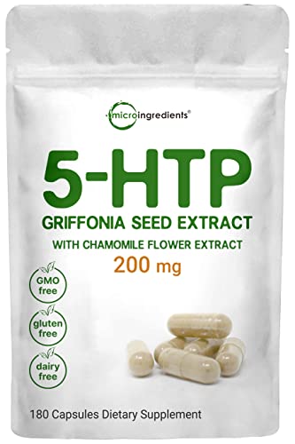 Micro Ingredients 5-HTP 200mg with Chamomile Flower Extract, 180 Capsules, 2 in 1 Formula