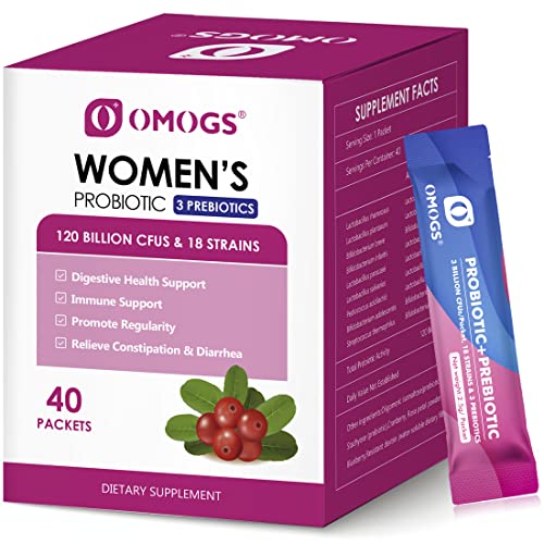 OMOGS Women's Probiotic,120-Billion-CFUs, 18 Strains, with 3 Prebiotics and Cranberry 