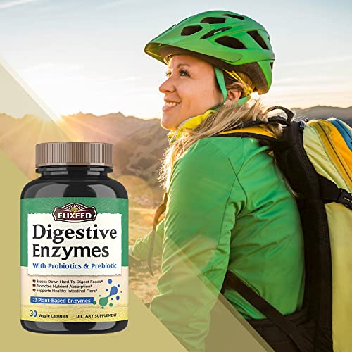 Elixeed Digestive Enzymes Plus Probiotics & Prebiotics, 22 Digestive Enzymes with Amylase Elixeed