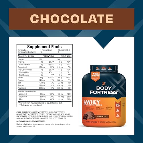 Body Fortress 100% Whey, Premium Protein Powder, Chocolate, 3.9lbs Packaging May Body Fortress