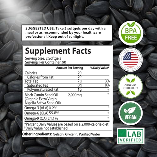 Organic Black Seed Oil Capsules - 3 Month Supply - 180 Count (2000mg Per Serving) Mother Nature Organics Superfoods for Organic Living