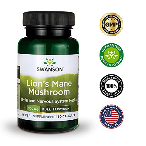 Swanson Lion's Mane Mushroom Capsules - 500 mg Each, 60 Capsules