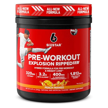 Six Star Pre-Workout Explosion Ripped 2.0 Peach Mango - Endurance Powder with Caffeine