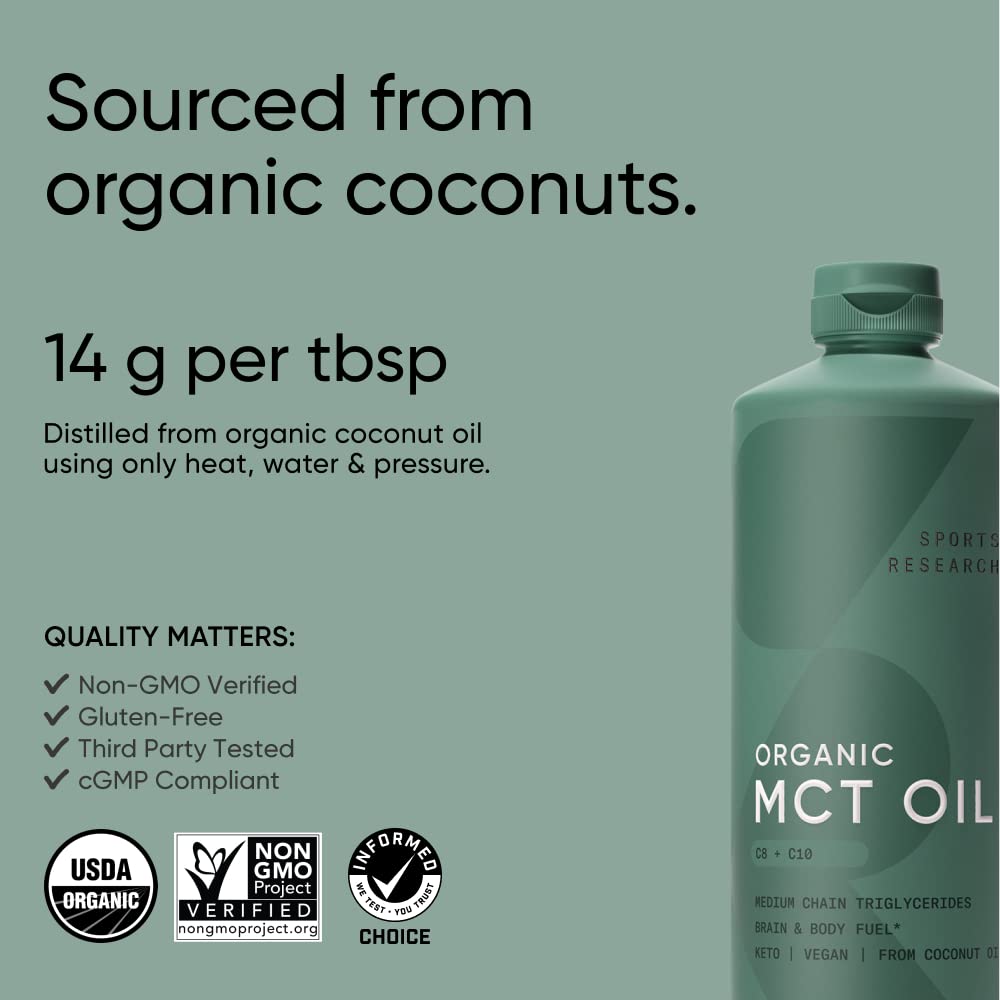 Sports Research Keto MCT Oil from Organic Coconuts - Fatty Acid Fuel for Body Sports Research