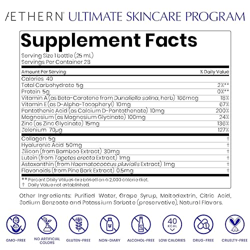 Collagen Drink + Hyaluronic Acid. Liquid Skincare Supplement. 12 High-Grade Natural Ingredients AETHERN