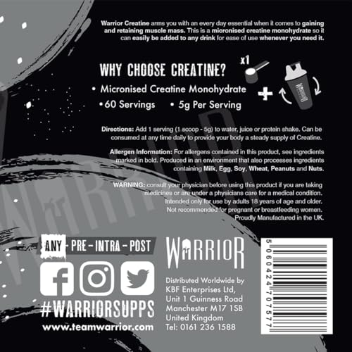 Warrior Creatine Monohydrate Powder – 300g – Micronised for Easy Mixing