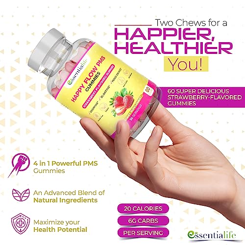 Happy Flow Strawberry-Flavor Chewable PMS Gummies | Hormone Balance Chasteberry