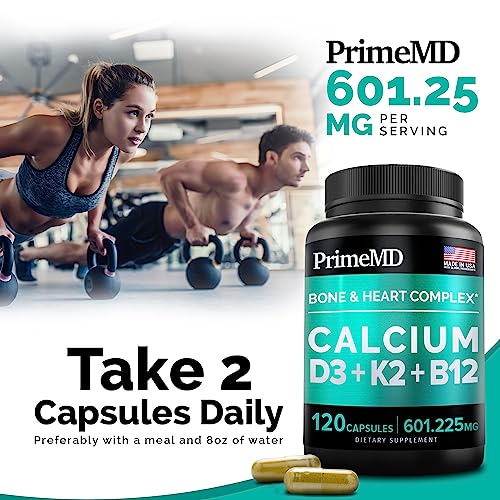 Calcium 600mg, Vitamin D3 K2 B12 Supplement - For Heart, Bone & Immune Support PrimeMD