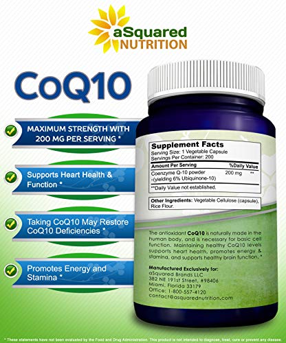 aSquared Nutrition CoQ10 (200 Capsules and 200mg) - High Absorption Vegan CO Q-10 aSquared Nutrition