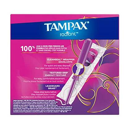 Tampax Radiant Tampons Multipack, Regular/Super/Super Plus Absorbency, With Leakguard Braid
