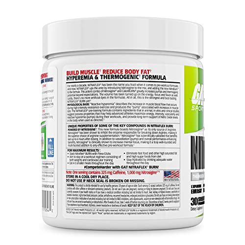 GAT SPORT NITRAFLEX Burn, Pre Workout Thermogenic Powder, Apple Melon, 30 Servings