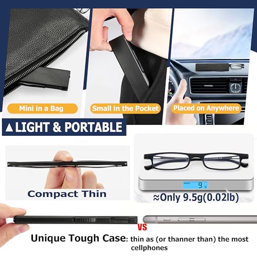 TOVEEN 2 Pack Compact Reading Glasses Anti Blue Light UV, Ultra-thin Slim TR90 Readers