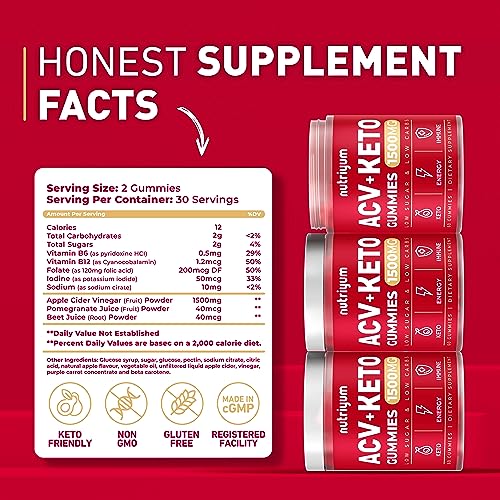 Keto ACV Gummies 1500 mg - Gelatin-Free Apple Cider Vinegar Gummies - Low Carbs Pectin XELAR