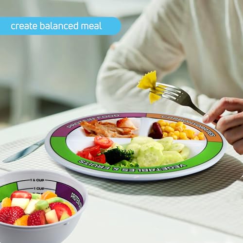 Portion Control Bariatric Plates and Bowls Set of 2 (4pcs Total) - Self-Measuring Plates HeroFiber