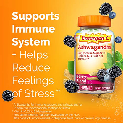 Emergen-C Vitamin C and Ashwagandha Gummies, Dietary Supplement for Immune Support