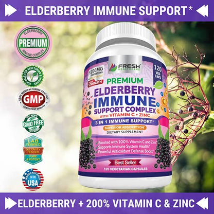 FRESH HEALTHCARE Elderberry Capsules - High Potency Black Elderberry with Zinc