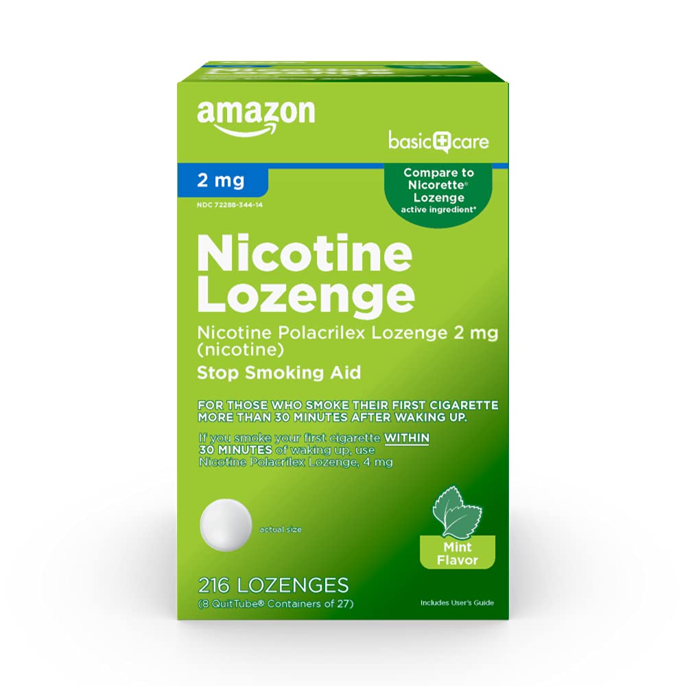 Amazon Basic Care Nicotine Polacrilex Lozenge, 2 mg (Nicotine), Mint Flavor Amazon Basic Care