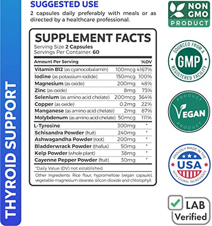 Thyroid Support with Iodine - 120 Capsules (Non-GMO)