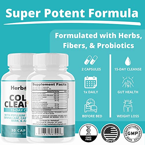 Herbafuel Colon Cleanse - Supports Detox, Gut Health, & Bloating Relief - Contains Herbs