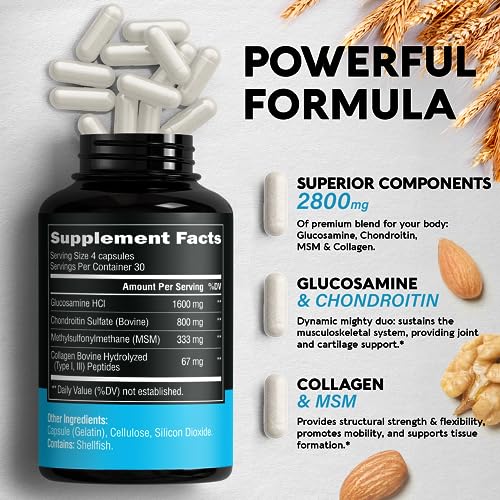 Glucosamine | Chondroitin | MSM | Collagen - 2800 mg Joint Support Supplement NUTRAHARMONY