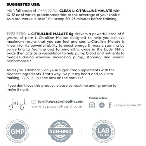 Type Zero L-Citrulline Malate Powder 2:1 6X (6000mg | Unflavored) Ultra Clean L Citrulline