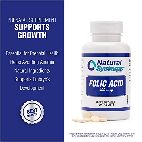 Folic Acid Supplement 100 Tablets 400 mcg by Natural Systems - Prenatal Vitamin for Women Perfect Natural Systems Naturasys