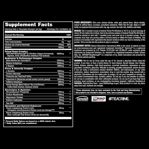 Animal Primal Muscle Hydration + Preworkout Powder – Contains Beta Alanine, 3DPump Animal