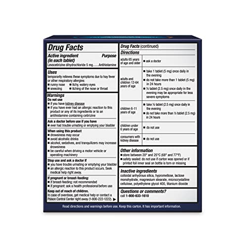Xyzal Allergy Pills, 24-Hour Allergy Relief, 80-Count, Original Prescription Strength