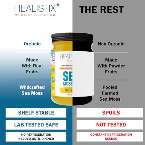 Healistix Pineapple Irish Sea Moss Gel 16 Oz - St Lucia Wildcrafted Seamoss Gel, Packed