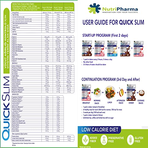 Quick Slim Meal Replacement Shake for Weight Loss, 30 Servings, 20g Protein, 27 Vitamins NUTRIPHARMA Quick Slim