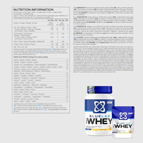 USN Blue Lab Whey Protein Powder: Vanilla - Whey Protein 2kg - Post-Workout USN