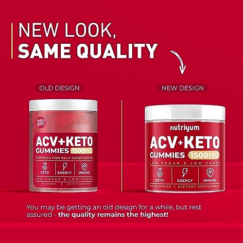 Keto ACV Gummies 1500 mg - Gelatin-Free Apple Cider Vinegar Gummies - Low Carbs Pectin