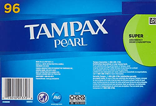 Tampax Pearl Unscented Super Absorbency Tampons, 96 Count Tampax