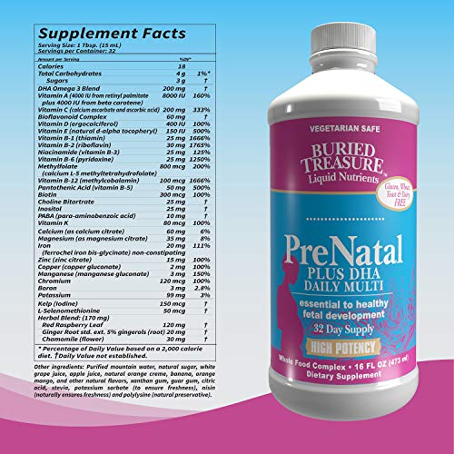 Buried Treasure Prenatal Plus DHA Complete, 16 oz Orange Banana Flavor, High Potency Liquid Buried Treasure