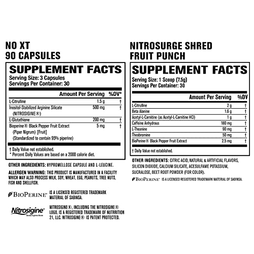 Jacked Factory Nitrosurge Shred Thermogenic Pre-Workout in Fruit Punch & N.O. XT Nitric Oxide Booster for Men & Women