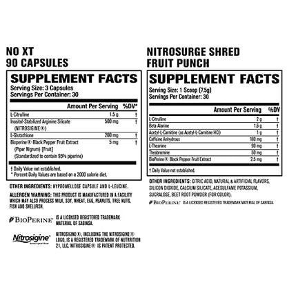 Jacked Factory Nitrosurge Shred Thermogenic Pre-Workout in Fruit Punch & N.O. XT Nitric Oxide Booster for Men & Women