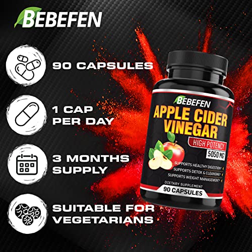 Apple Cider Vinegar Capsules - 5050mg Formula Pills with Black Pepper Extract BEBEFEN