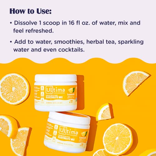 Ultima Replenisher Electrolyte Hydration Drink Mix, Lemonade, 30 Serving Tub Ultima Replenisher