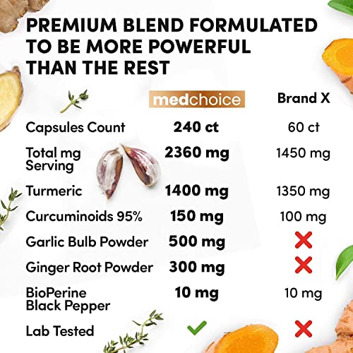 4-in-1 Turmeric and Garlic Supplements with Bioperine 2360 mg (240 ct) Turmeric Ginger