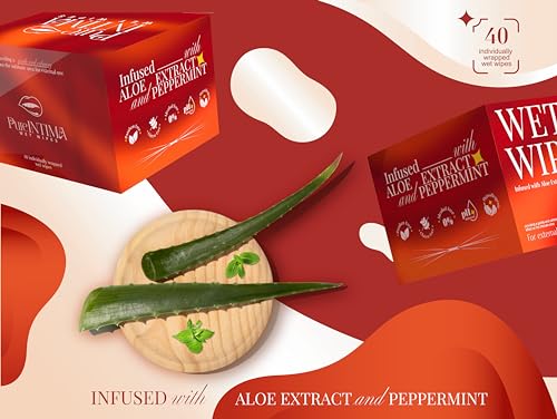 Feminine Wipes - Flushable Wet Wipes - Individually Wrapped 40 Units - pH Balanced- Alcohol-Free PureIntima