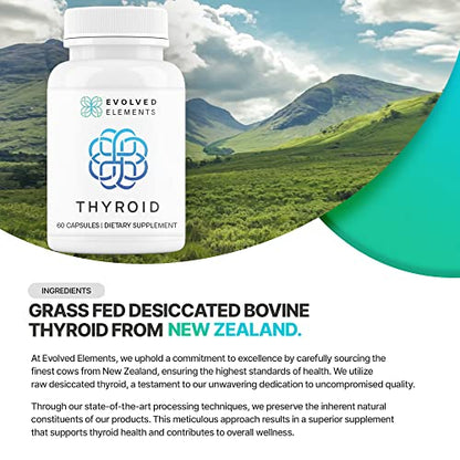 Evolved Elements Raw Grass-Fed Desiccated Bovine Thyroid - Thyroid Support for Women